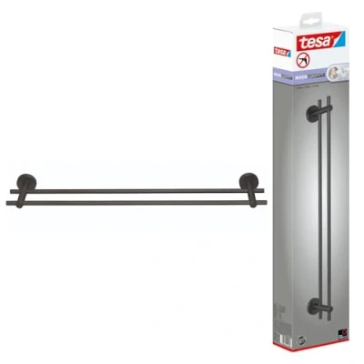 Imagen de tesa Moon Toallero Autoadhesivo de Doble Barra Secatoallas Metal Revestido PVD, Cepillado en Grafito sin Taladrar, Incluye Solución Adhesiva 112 mm x 640 50