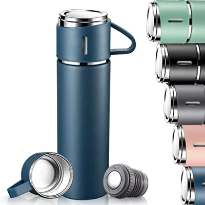 Imagen de TOPAHGOD Botella Agua, 500ml Agua Acero Inoxidable, Termo con Asa y Tapa a Prueba de Fugas, Termica Aislado al Vacío Doble Pared, Libre BPA, Mantiene 12H Frio/10H Calor(Azul)