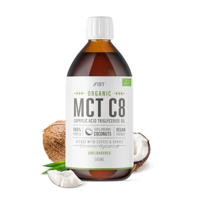 Imagen de Aceite orgánico C8 MCT 500 ml 100% puro prensado en frío de coco premium, origen sostenible, añadir a cafés o batidos, aumenta las cetonas 3 veces más que otros