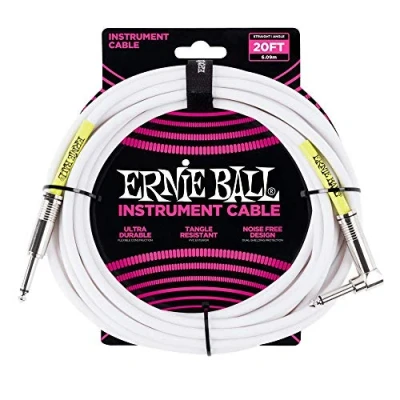 Imagen de Ernie Ball Cable para instrumentos, recto/acodado, 6,1 m, color blanco