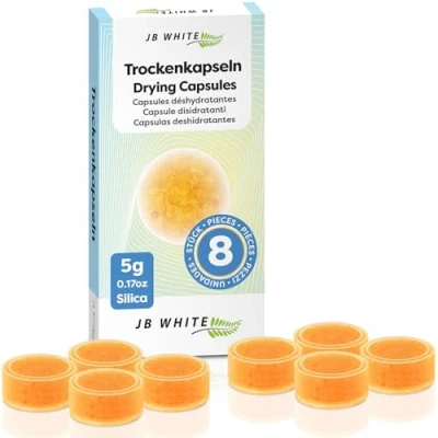 Imagen de JB White 8 cápsulas desecantes para un Secado confiable y óptimo de audífonos, Sistemas auditivos moldes Pastillas deshumidificadoras el Cuidado aparatos