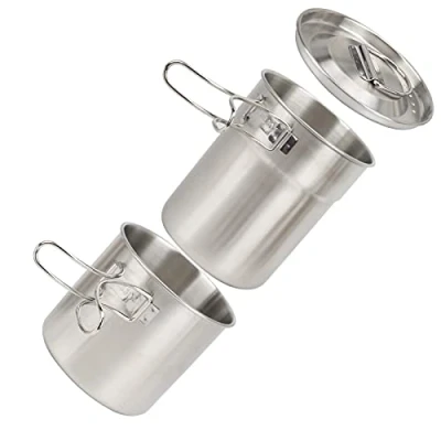 Imagen de Deror taza de cocina acero inoxidable, 2 piezas, plegable al aire libre, campamento Cook Pot Camping batería