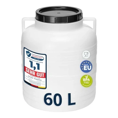 Imagen de Garronda 60 litros Barril BPA Libre y para Piensos, Boca Ancha, Depósito de Agua Contenedor con Tapa Sauerkraut, Cuba Lluvia, Salmuera Carne GD 0087, Blanco