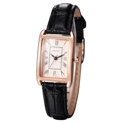 Imagen de JewelryWe Reloj Analógico Rectangular Mujer: de Pulsera Cuarzo Pequeño Clásico Vintage para Señora Escala Números Romanos Correa Cuero Marrón Ocio Negocios Regalos