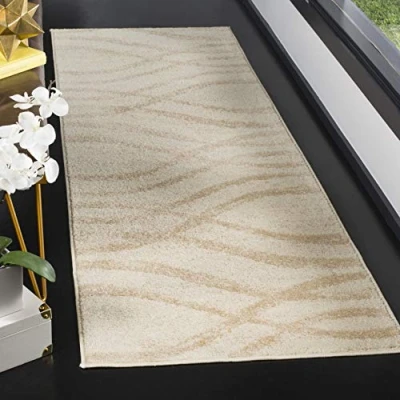 Imagen de Safavieh Distressed Adirondack Collection Alfombra de Pelo Corto, Color Plateado y Marfil, 76 x 244 cm