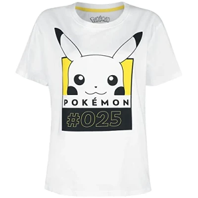 Imagen de Pokemon #25 Pikachu Mujer Camiseta Blanco L, 100% algodón, Regular