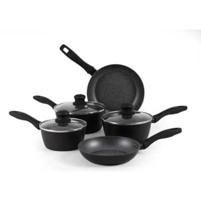 Imagen de Juego de ollas y sartenes Russell Hobbs RH02814EU7, 5 piezas, 20/24 cm cacerolas 16/18/20 cm, antiadherentes, inducción, tapas vidrio, ollas, mármol metalizado, aluminio