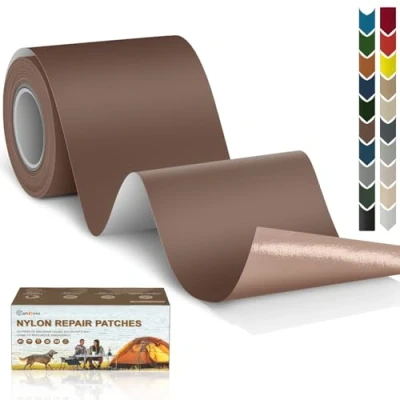Imagen de Cahomo Parche autoadhesivo de nailon, 7.6x200 cm Parches reparación Nylon, impermeable autoadhesivo, para chaquetas, tiendas campaña, paraguas Marrón