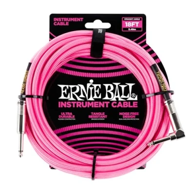 Imagen de Ernie Ball Cable trenzado para instrumentos, recto/acodado, 5,49 m, color rosa neón