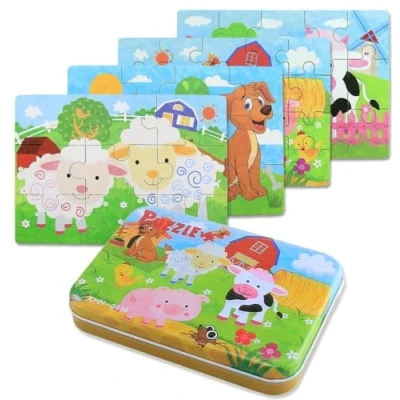 Imagen de BBLIKE Puzzle, 4 Pack Rompecabezas Puzzle Juguetes Bebes para Niños de 1 2 3 5 años Montessori Educativos Regalos 3D Patrón Puzzles Infantiles con Caja
