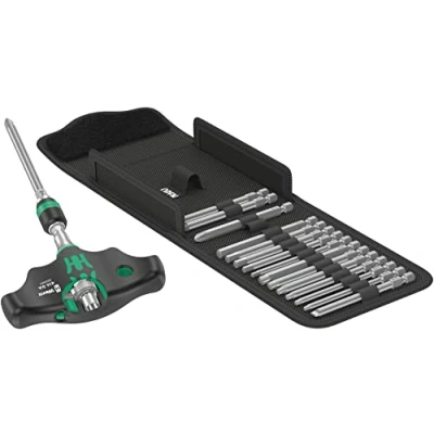 Imagen de Wera 05057473001 juego Kraftform Kompakt 400 RA IImperial Set 1, Portapuntas con mango en T función de carraca y puntas, 17 piezas