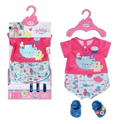 Imagen de BABY born Pijama para Baño con Zapatitos 43 cm, Niños a partir de 3 Años, Fácil Usar Manos Pequeñas, Incluye Mono, Zapatos y Percha