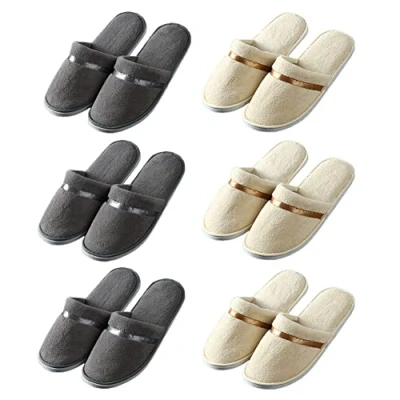 Imagen de Teceyfeet Zapatillas SPA Blancas Suaves con Bolsas de Cordel 6 Pares Pantuflas Invitados Punta Cerrada Lavable Reutilizable Hombres y Mujeres Baño Hogar Bodas