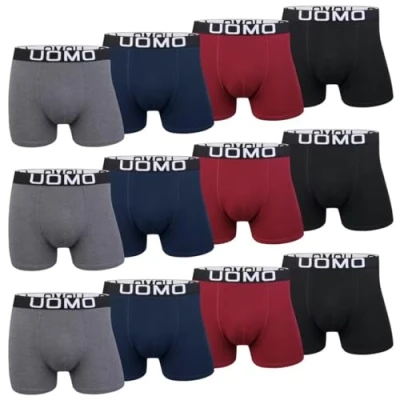 Imagen de L&amp;K 12er Pack Boxer Shorts Hombres Retro Algodón Clásico Colores Lisos Calzoncillos 1119 We M