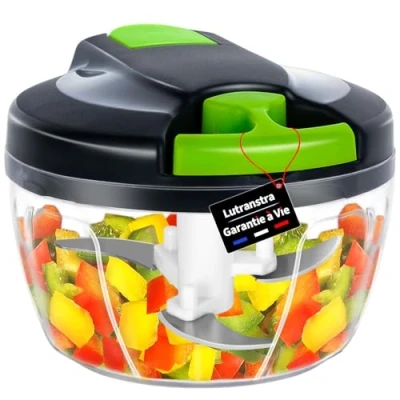Imagen de Lutranstra picadora manual de 550 ml, mini picadora, taza cebolla manual, acero inoxidable, 3 cuchillas, batidora verduras para ajo, carne, alimentos bebés, fruta,