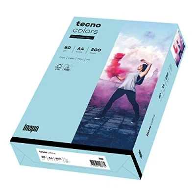 Imagen de inapa papel para impresora de color, colores tecno Colors: 80 g/m², A4, 500 hojas, azul medio