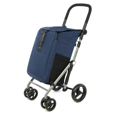 Imagen de Carlett Classic Duo Carro de la Compra Plegable con Gancho Regalo Carrito Supermercado Resistente 4 Ruedas Manillar Regulable Freno Denim