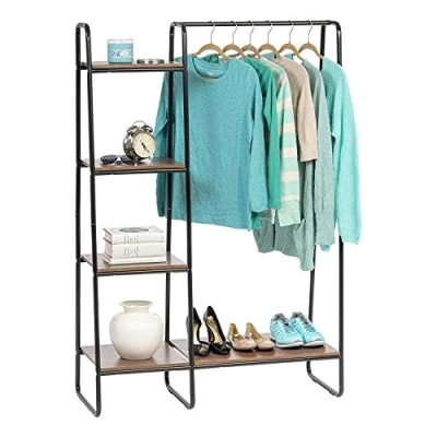 Imagen de Iris Ohyama Perchero metálico, con 4 Estantes, Negro, Diseño Moderno, Marco Resistente, Antideslizante, para Dormitorio, Estudio, Armario, Ropa y zapatos, Secado, Montaje fácil, PI B3