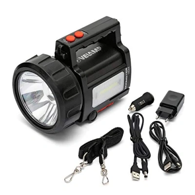 Imagen de Velamp Doomster TREKK Linterna LED 735 lúmenes (10W), lámpara Recargable. Powerbank. Resistente al Agua. para Camping, Pesca, Trekking, emergencias, súper Equipado, 10 W, Negro