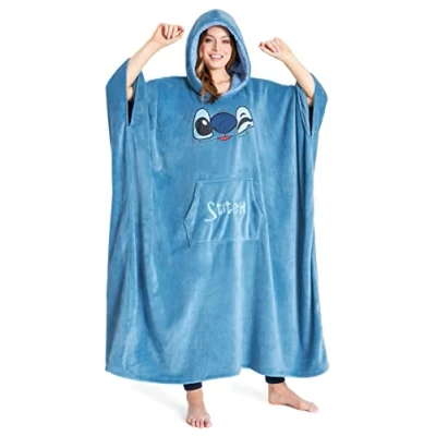 Imagen de Disney Stitch Sudadera Mujer Manta con Capucha de Forro Polar, Talla Única, Oversize Regalos para (Azul Largo)