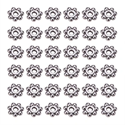 Imagen de Pandahall,200 Piezas Abalorios Espaciador De Aleacion Copo Nieve La NavidadEstilo Retro PlataSin Plomo Y Sin Cadmio NiquelAcerca 4 Mm Diametro1.5 EspesorAgujero: 1