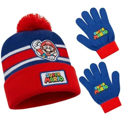Imagen de Super Mario Conjunto de Gorro y Guantes Set para Niño Regalos Niños