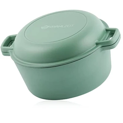 Imagen de Mahlzeit Kazan con Asas y Tapa de Hierro Fundido Esmaltado 6,9 litros Color Menta Cacerola apta para Inducción Olla Hornear Pan