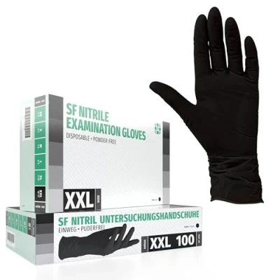 Imagen de guantes de nitrilo, 90 pcs caja (XXL, Negro), examen desechables libres látex, sin polvo, limpieza guantes, sanitarios para la cocina, cocina limpieza, seguridad manejo alime