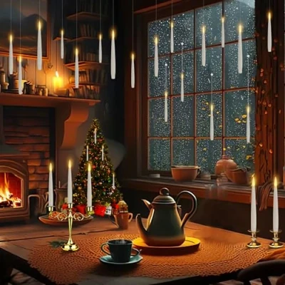 Imagen de Velas Flotantes con Varita Floating Mágicas, LED Alimentada sin llama parpadeantes luz Cónica Eléctrica Parpadeante para Navidad Halloween Decoración eléctricas y