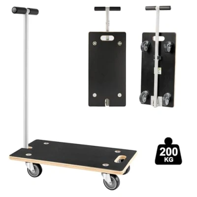 Imagen de Pejevir Plataforma con Ruedas, de Transporte Rectangular Barra Tiro 58x29 cm, 200 kg Carga Máxima, Ruedas Giratorias 360 Grados, Almohadilla para Muebles