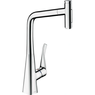 Imagen de hansgrohe Metris Select M71 Mezclador monomando de cocina 320, ducha extraíble, 2 tipos chorro, con caja del flexo (sBox), cromo, 73816000