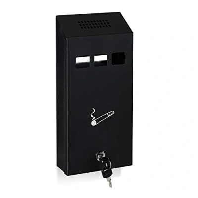 Imagen de Relaxdays Cendrier Mural Cenicero de Pared para Exterior, Resistente a la Intemperie, Llave y Material Montaje, 32x15x6 cm, Negro, Hierro, 32 x 15 6 cm