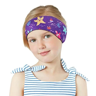 Imagen de MoKo Diadema de Natación Impermeable, Banda Cabeza Ajustable Antideslizante Protección Orejas Cabello Fijación Tapones Patrón Animal para Piscina Playa Niños 3 a 9 Años, M Estrella Mar Morada