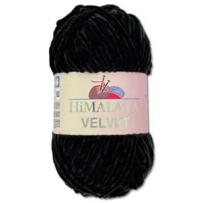 Imagen de Wohnkult Himalaya Velvet Dolphin 90011 Lana aterciopelada, ovillo de 100 g, 40 colores a elegir, hilo tricotar felpilla, brillante, accesorio para prendas y mantas (negro)