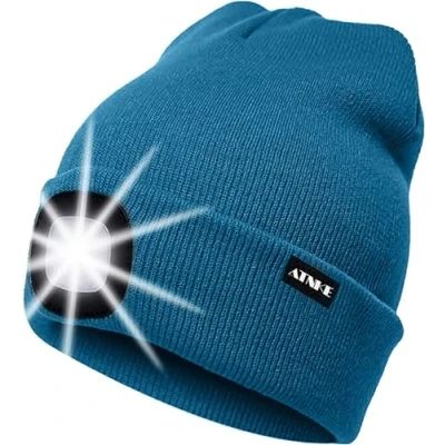 Imagen de ATNKE LED Luminoso Gorro Sombrero, USB Recargable 4 Gorras para Correr Super Brillante Impermeable Luz Invierno Cálido Regalos Hombre y Mujer/Peacock Blue