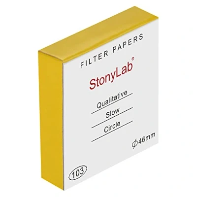 Imagen de stonylab Papel de Filtro Cualitativo, 100 Paquetes Caudal Lento Círculos Celulosa con Retención Partículas 10 Micrones, 46 mm Diámetro