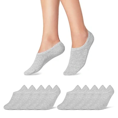 Imagen de 10 pares de calcetines cortos invisibles algodón con almohadilla silicona antideslizante pares, color gris. 35 38