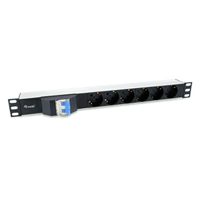 Imagen de REGLETA ALIMENTACION ALUMINIO RACK 19 1U 6 TOMAS TIPO SHUCKO EURO CON MAGNETOTERMICO CABLE 1.8m