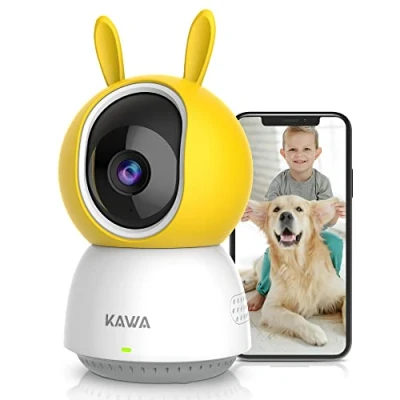 Imagen de KAWA Vigilabebés con cámara de seguridad interior 2K, 2,4 G WiFi 360 cámaras IP para en el hogar, mascotas, audio 2 vías, visión nocturna, detección movimiento, memoria