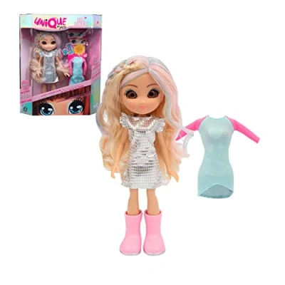 Imagen de UNIQUE EYES Sun Lover Rebecca, muñeca de Pelo Largo Rubio con mechas Colores, Ojos Que te siguen y cambian Color, 2 Looks, 1 Cambia la luz, niñas niños Desde 3 años, Famosa (MYM07300)