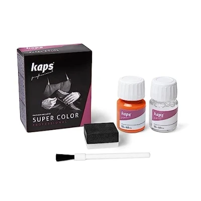 Imagen de Tinte con Imprimación para Zapatos Y Bolsos Textiles de Cuero Natural Sintético, Kaps Super Color And Preparer, 70 Colores (128 naranja)