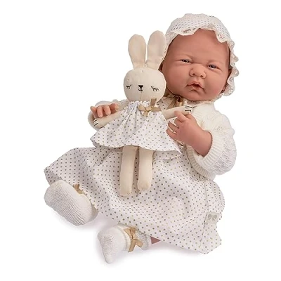 Imagen de JC TOYS Muñeca La Newborn recién Nacida de 38 cm, Cuerpo Blando, colección Royal, Vestido Blanco con motitas Doradas y 4 Accesorios, diseñada en España por Berenguer, +2 años