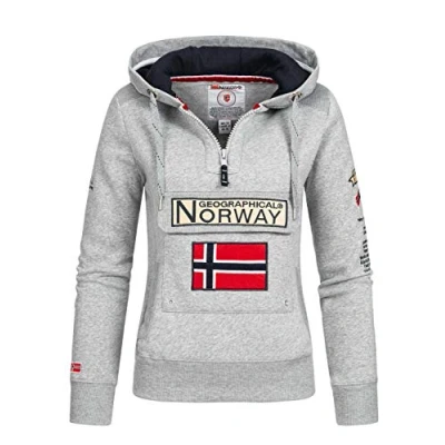 Imagen de Geographical Norway Gymclass Lady Sudaderas Mujer con Capucha Y Bolsillos Sudadera Manga Larga Chaqueta Caliente Cremallera Jersey Mujeres Primavera Verano Otoño Invierno (Gris Claro L)