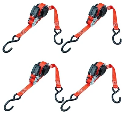 Imagen de PETEX 4 Correas tensoras automáticas de carraca, 1 Pieza, 5 m x 25 mm, 350/700 Dan, hasta 700 kg, Rojo, Ganchos en S