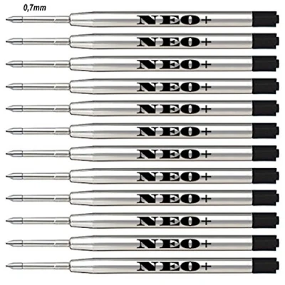 Imagen de Recambios de bolígrafo calidad, baratos pero duraderos, 12 unidades, 0,7 mm, tinta negra. para Parker. Recambio estilo G2 fabricado en Alemania