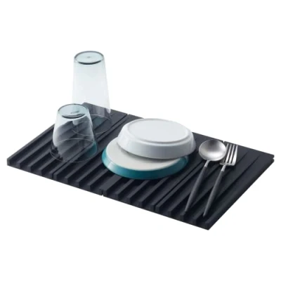 Imagen de YAMAZAKI 3835 P Home Bandeja escurridora plegable, alfombrilla de secado platos cocina, silicona, color negro