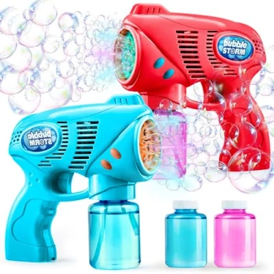 Imagen de 2 Pistolas de Burbujas para Niños con x 148ml Solución Recarga Burbujas, Juguete Verano, Actividad al Aire Libre, Pascua, Regalo cumpleaños, Regalos Fiesta