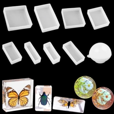 Imagen de FineInno 9 Piezas Moldes Resina Epoxi Resin Molds Geométrico Cuadrado Rectangular Manualidades DIY Molde de Silicona Decoración Joyería Crafting