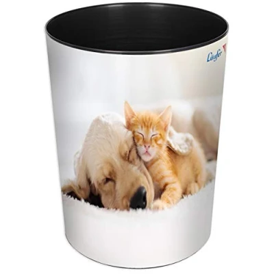 Imagen de Läufer 26667 Papelera de 13 litros para perros y gatos, perfecta la habitación los niños, redonda, plástico resistente, cubo basura niños