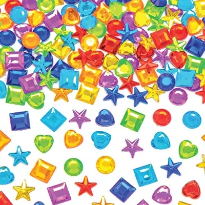 Imagen de Baker Ross Gemas Acrílicas Autoadhesivas Arcoíris AT706 (paquete de 200) para proyectos arte y manualidades niños, surtidos